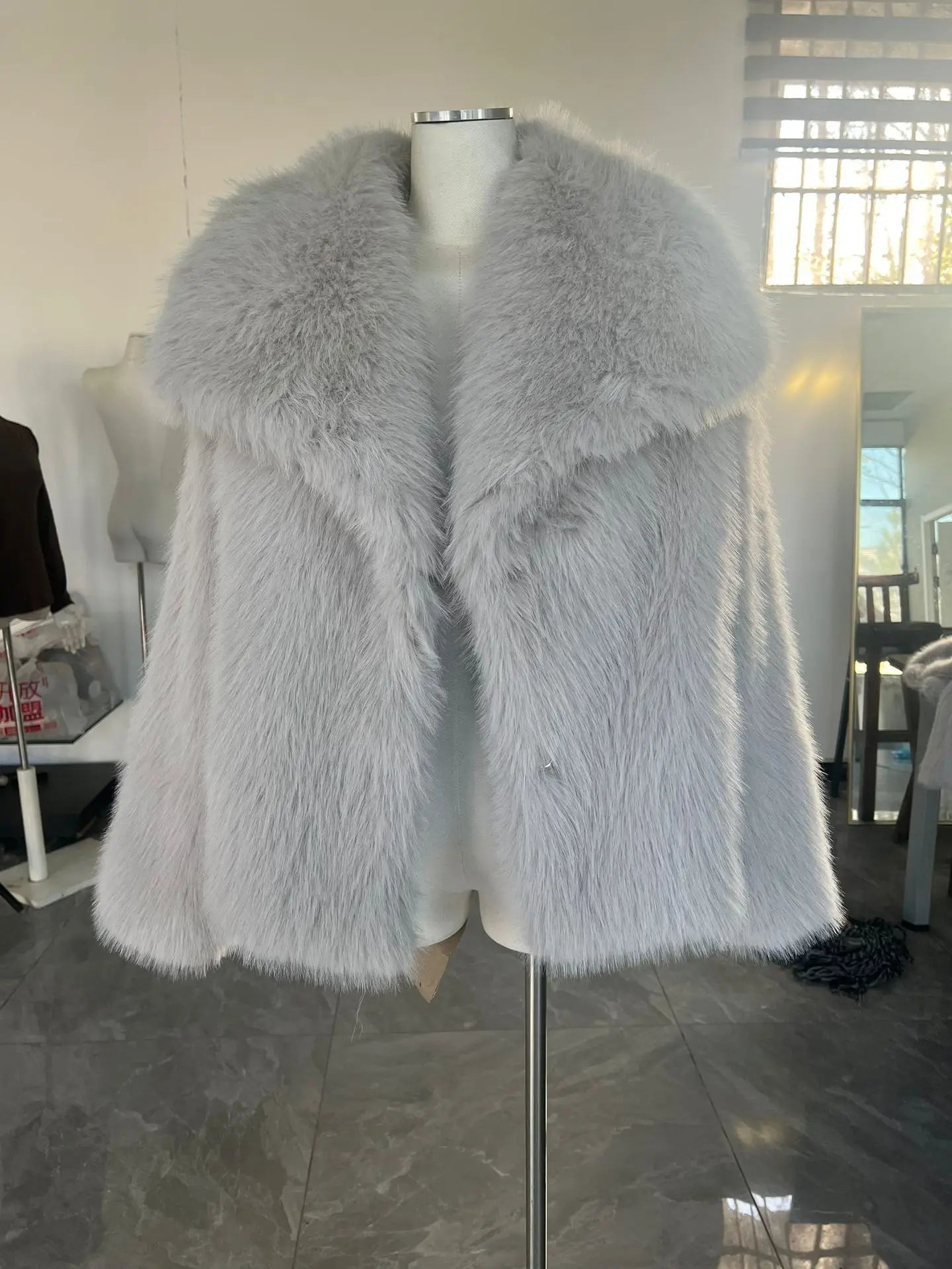 Luxury Faux Fur Jacket. Women's Loose Long - sleeved Coat Toka Fox Fur - WAREHOUSE SHOP