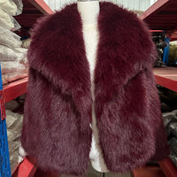 Luxury Faux Fur Jacket. Women's Loose Long - sleeved Coat Toka Fox Fur - WAREHOUSE SHOP