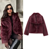 Luxury Faux Fur Jacket. Women's Loose Long - sleeved Coat Toka Fox Fur - WAREHOUSE SHOP
