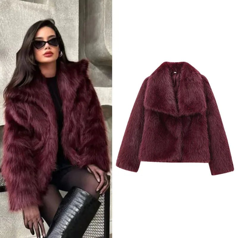 Luxury Faux Fur Jacket. Women's Loose Long - sleeved Coat Toka Fox Fur - WAREHOUSE SHOP