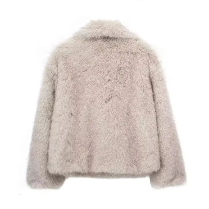 Luxury Faux Fur Jacket. Women's Loose Long - sleeved Coat Toka Fox Fur - WAREHOUSE SHOP