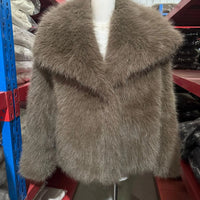 Luxury Faux Fur Jacket. Women's Loose Long - sleeved Coat Toka Fox Fur - WAREHOUSE SHOP