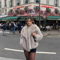 Luxury Faux Fur Jacket. Women's Loose Long - sleeved Coat Toka Fox Fur - WAREHOUSE SHOP