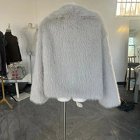Luxury Faux Fur Jacket. Women's Loose Long - sleeved Coat Toka Fox Fur - WAREHOUSE SHOP