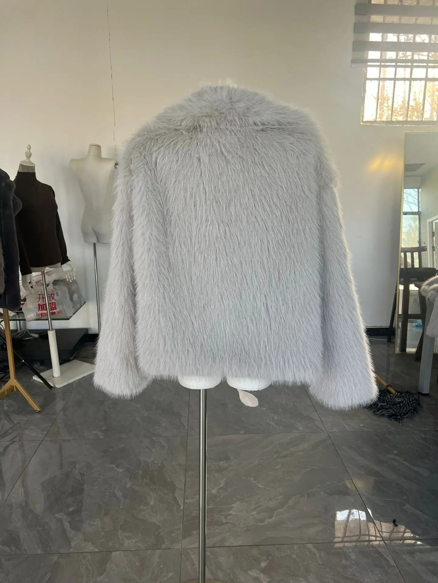 Luxury Faux Fur Jacket. Women's Loose Long - sleeved Coat Toka Fox Fur - WAREHOUSE SHOP