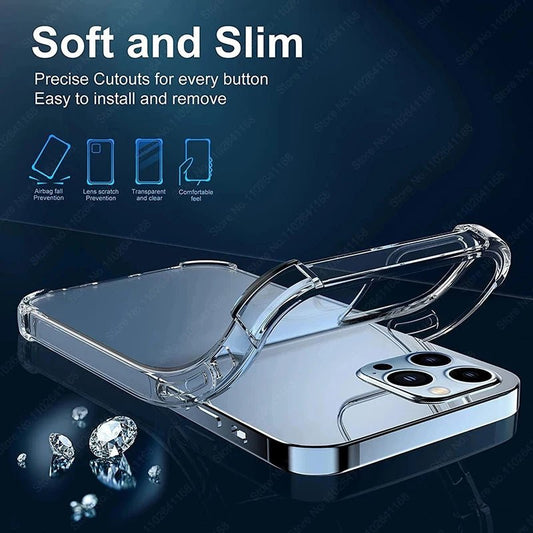 Luxury Shockproof Clear Phone Cases For iPhone 16 15 14 13 12 11 Pro Max 8 Plus XR XS Max Silicone Bumper Transparent Back Cover - WAREHOUSE SHOP