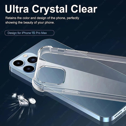 Luxury Shockproof Clear Phone Cases For iPhone 16 15 14 13 12 11 Pro Max 8 Plus XR XS Max Silicone Bumper Transparent Back Cover - WAREHOUSE SHOP