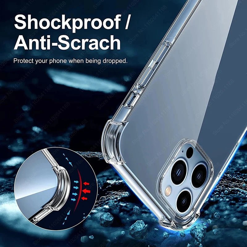 Luxury Shockproof Clear Phone Cases For iPhone 16 15 14 13 12 11 Pro Max 8 Plus XR XS Max Silicone Bumper Transparent Back Cover - WAREHOUSE SHOP