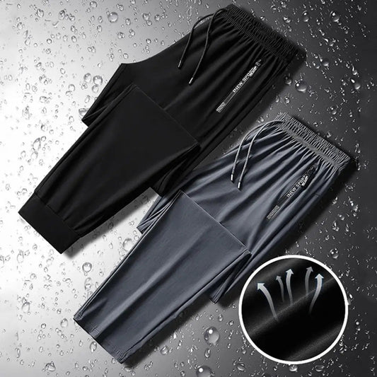 Men Pants Summer Trousers for Men Men's Quick - drying Ice Silk Sport Pants with Zipper Pockets Drawstring for Men for Running - WAREHOUSE SHOP