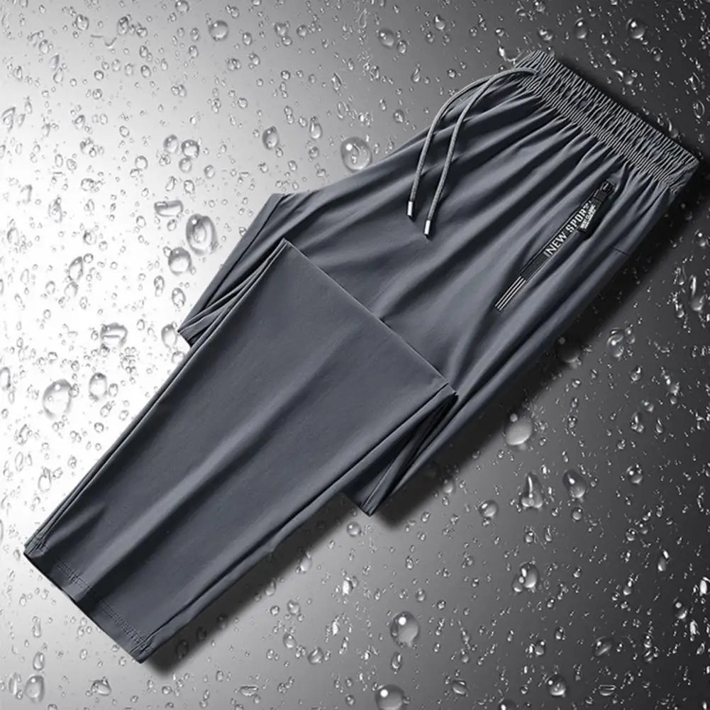 Men Pants Summer Trousers for Men Men's Quick - drying Ice Silk Sport Pants with Zipper Pockets Drawstring for Men for Running - WAREHOUSE SHOP