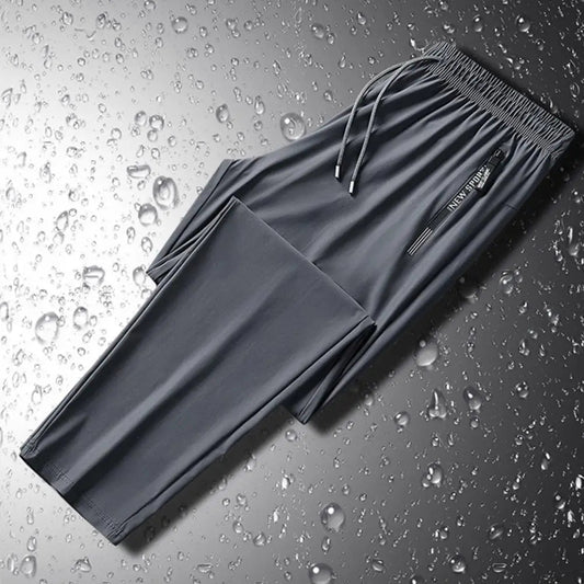 Men Pants Summer Trousers for Men Men's Quick - drying Ice Silk Sport Pants with Zipper Pockets Drawstring for Men for Running - WAREHOUSE SHOP