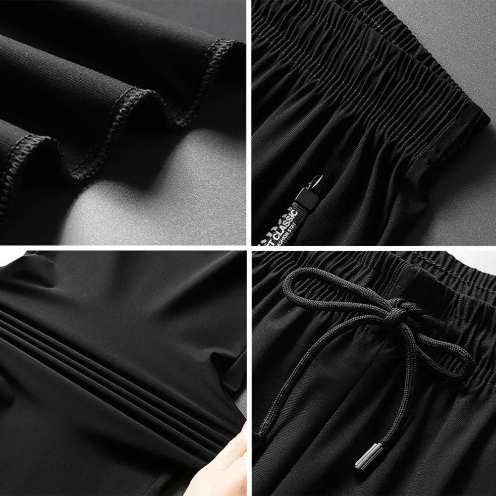 Men Pants Summer Trousers for Men Men's Quick - drying Ice Silk Sport Pants with Zipper Pockets Drawstring for Men for Running - WAREHOUSE SHOP