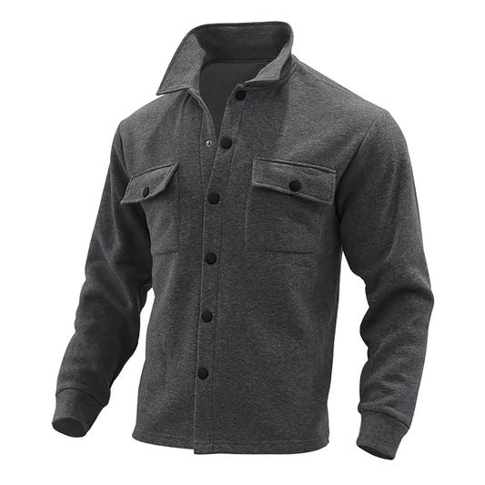 Men’s Autumn & Winter Casual Jacket – Warm Plush Lapel, Slim Single - Breasted Solid Color Fashion Outerwear - WAREHOUSE SHOP