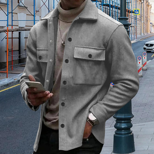 Men’s Autumn & Winter Casual Jacket – Warm Plush Lapel, Slim Single - Breasted Solid Color Fashion Outerwear - WAREHOUSE SHOP