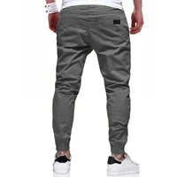 Men’s cargo pants, Slim fit, elastic waist & drawstring design. Solid straight trousers with pockets for casual autumn wear. - WAREHOUSE SHOP
