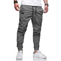 Men’s cargo pants, Slim fit, elastic waist & drawstring design. Solid straight trousers with pockets for casual autumn wear. - WAREHOUSE SHOP