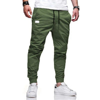 Men’s cargo pants, Slim fit, elastic waist & drawstring design. Solid straight trousers with pockets for casual autumn wear. - WAREHOUSE SHOP