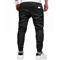 Men’s cargo pants, Slim fit, elastic waist & drawstring design. Solid straight trousers with pockets for casual autumn wear. - WAREHOUSE SHOP