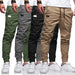 Men’s cargo pants, Slim fit, elastic waist & drawstring design. Solid straight trousers with pockets for casual autumn wear. - WAREHOUSE SHOP