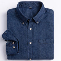 Men's Denim Casual Long Sleeve Pocket Shirt. Regular - Fit Comfortable Soft. 100% Cotton Washed Durability - WAREHOUSE SHOP