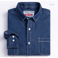 Men's Denim Casual Long Sleeve Pocket Shirt. Regular - Fit Comfortable Soft. 100% Cotton Washed Durability - WAREHOUSE SHOP