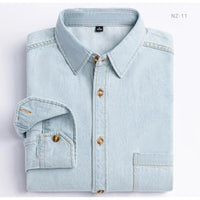 Men's Denim Casual Long Sleeve Pocket Shirt. Regular - Fit Comfortable Soft. 100% Cotton Washed Durability - WAREHOUSE SHOP