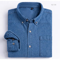 Men's Denim Casual Long Sleeve Pocket Shirt. Regular - Fit Comfortable Soft. 100% Cotton Washed Durability - WAREHOUSE SHOP