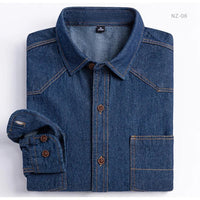 Men's Denim Casual Long Sleeve Pocket Shirt. Regular - Fit Comfortable Soft. 100% Cotton Washed Durability - WAREHOUSE SHOP