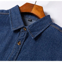 Men's Denim Casual Long Sleeve Pocket Shirt. Regular - Fit Comfortable Soft. 100% Cotton Washed Durability - WAREHOUSE SHOP