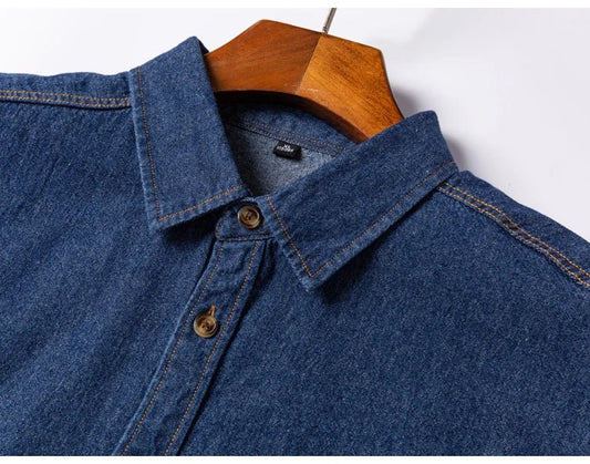 Men's Denim Casual Long Sleeve Pocket Shirt. Regular - Fit Comfortable Soft. 100% Cotton Washed Durability - WAREHOUSE SHOP