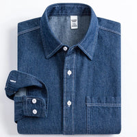Men's Denim Casual Long Sleeve Pocket Shirt. Regular - Fit Comfortable Soft. 100% Cotton Washed Durability - WAREHOUSE SHOP
