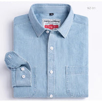 Men's Denim Casual Long Sleeve Pocket Shirt. Regular - Fit Comfortable Soft. 100% Cotton Washed Durability - WAREHOUSE SHOP