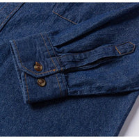 Men's Denim Casual Long Sleeve Pocket Shirt. Regular - Fit Comfortable Soft. 100% Cotton Washed Durability - WAREHOUSE SHOP