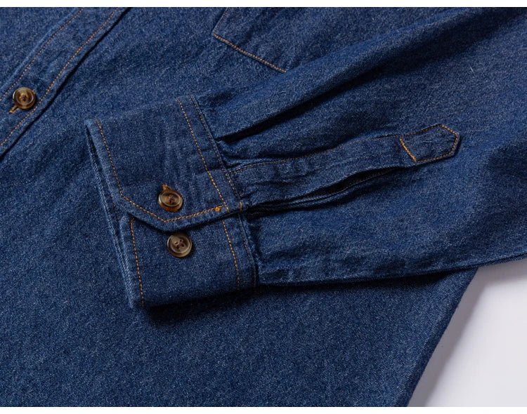Men's Denim Casual Long Sleeve Pocket Shirt. Regular - Fit Comfortable Soft. 100% Cotton Washed Durability - WAREHOUSE SHOP