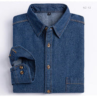 Men's Denim Casual Long Sleeve Pocket Shirt. Regular - Fit Comfortable Soft. 100% Cotton Washed Durability - WAREHOUSE SHOP