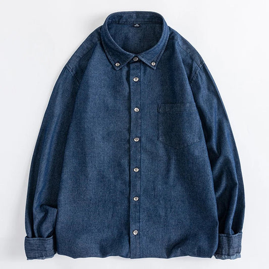 Men's Denim Casual Long Sleeve Pocket Shirt. Regular - Fit Comfortable Soft. 100% Cotton Washed Durability - WAREHOUSE SHOP