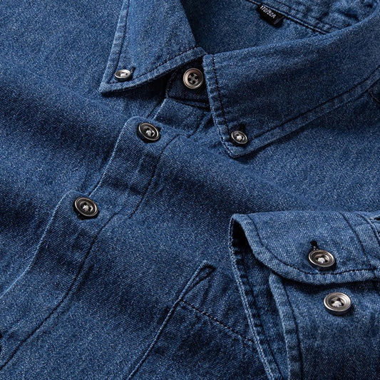 Men's Denim Casual Long Sleeve Pocket Shirt. Regular - Fit Comfortable Soft. 100% Cotton Washed Durability - WAREHOUSE SHOP