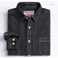 Men's Denim Casual Long Sleeve Pocket Shirt. Regular - Fit Comfortable Soft. 100% Cotton Washed Durability - WAREHOUSE SHOP