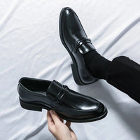 Men's Formal Leather Shoes Classic Style Slip On Loafers Round Toe Breathable Non - Slip Business Dress Wedding Office Casual Shos - WAREHOUSE SHOP