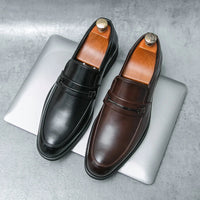 Men's Formal Leather Shoes Classic Style Slip On Loafers Round Toe Breathable Non - Slip Business Dress Wedding Office Casual Shos - WAREHOUSE SHOP