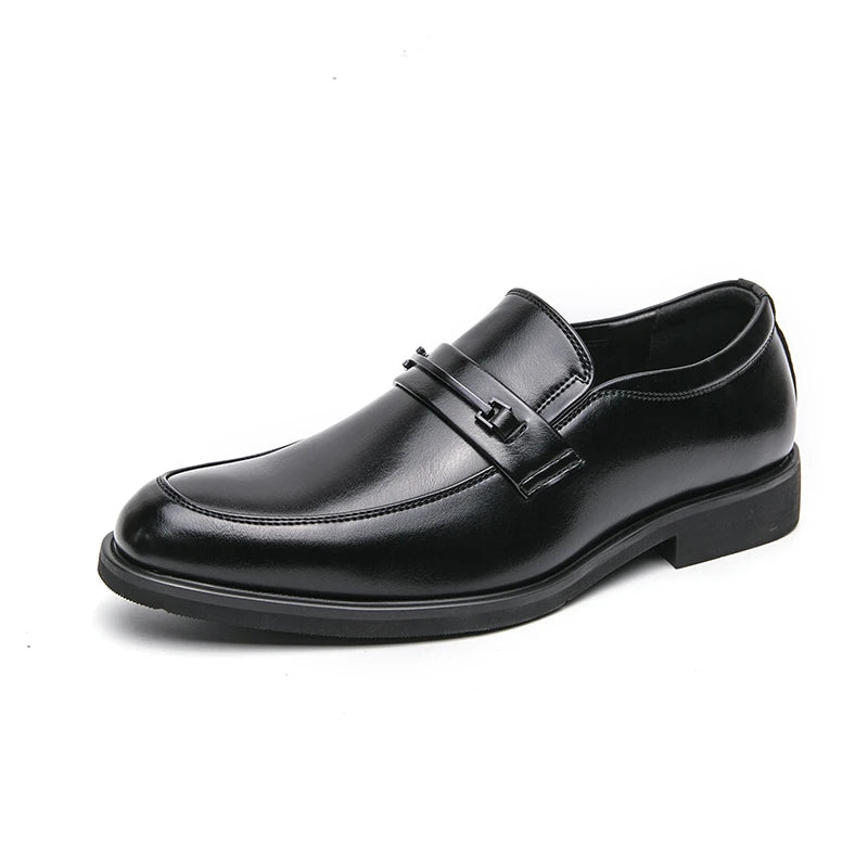 Men's Formal Leather Shoes Classic Style Slip On Loafers Round Toe Breathable Non - Slip Business Dress Wedding Office Casual Shos - WAREHOUSE SHOP