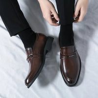 Men's Formal Leather Shoes Classic Style Slip On Loafers Round Toe Breathable Non - Slip Business Dress Wedding Office Casual Shos - WAREHOUSE SHOP