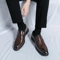 Men's Formal Leather Shoes Classic Style Slip On Loafers Round Toe Breathable Non - Slip Business Dress Wedding Office Casual Shos - WAREHOUSE SHOP
