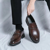 Men's Formal Leather Shoes Classic Style Slip On Loafers Round Toe Breathable Non - Slip Business Dress Wedding Office Casual Shos - WAREHOUSE SHOP