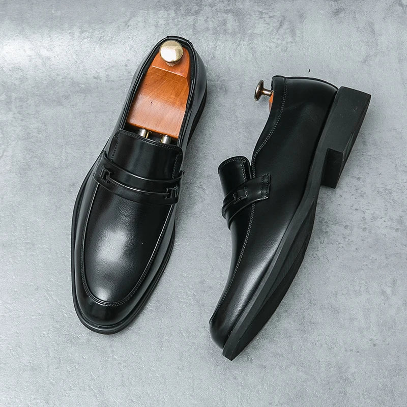Men's Formal Leather Shoes Classic Style Slip On Loafers Round Toe Breathable Non - Slip Business Dress Wedding Office Casual Shos - WAREHOUSE SHOP