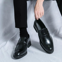 Men's Formal Leather Shoes Classic Style Slip On Loafers Round Toe Breathable Non - Slip Business Dress Wedding Office Casual Shos - WAREHOUSE SHOP