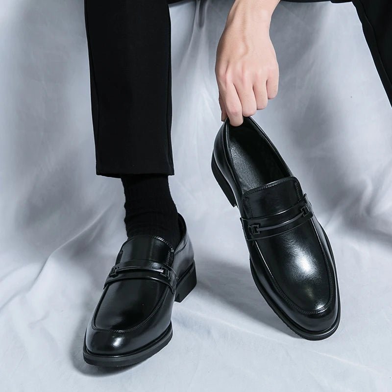 Men's Formal Leather Shoes Classic Style Slip On Loafers Round Toe Breathable Non - Slip Business Dress Wedding Office Casual Shos - WAREHOUSE SHOP