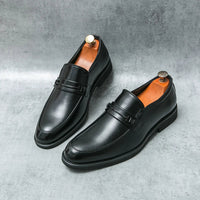 Men's Formal Leather Shoes Classic Style Slip On Loafers Round Toe Breathable Non - Slip Business Dress Wedding Office Casual Shos - WAREHOUSE SHOP