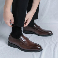 Men's Formal Leather Shoes Classic Style Slip On Loafers Round Toe Breathable Non - Slip Business Dress Wedding Office Casual Shos - WAREHOUSE SHOP
