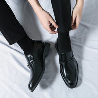 Men's Formal Leather Shoes Classic Style Slip On Loafers Round Toe Breathable Non - Slip Business Dress Wedding Office Casual Shos - WAREHOUSE SHOP